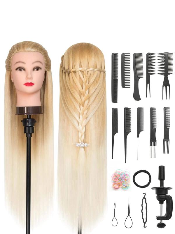 28 Inch Long Synthetic Hair Wig, Hairdressing Head with 10 Combs, Free Clamp and Dity Set, Professional Hair Styling Head for Braiding