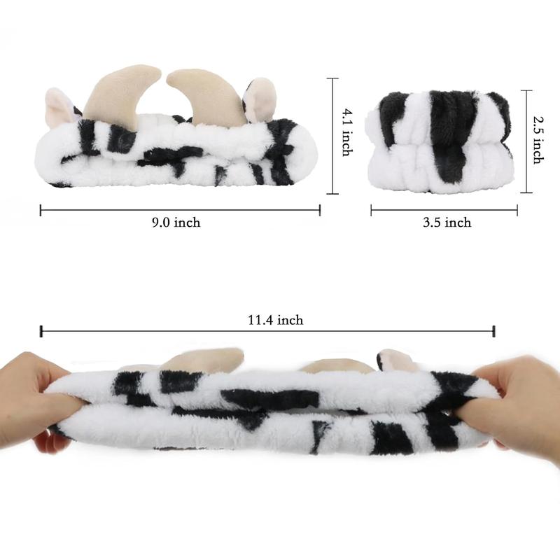 3PCS Fashionable and cute Makeup Headband Cute Spa Headband Cow Ears Headband with Face Wash Wristband Set and Wrist BandsThanksgiving, Christmas, New Year Gift