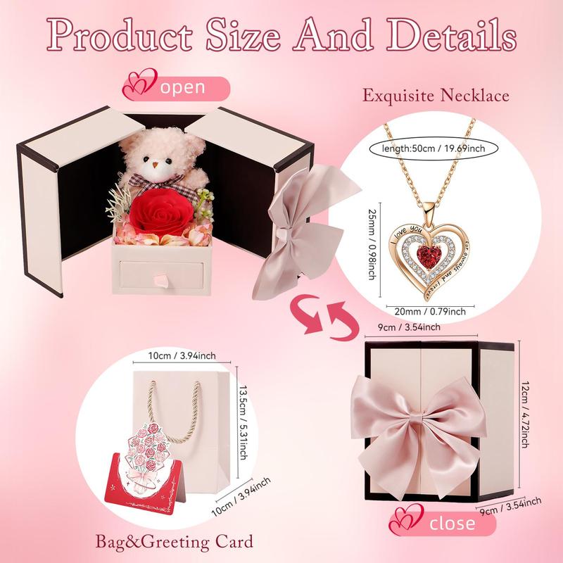 Valentine's Day Rose Box 1 Set , Necklace with Soap Pendant, Flower Box, Bride Gift, Rose Gift for Mom, Wife, Girlfriend, Her on Christmas Anniversary, Birthday Present for Women