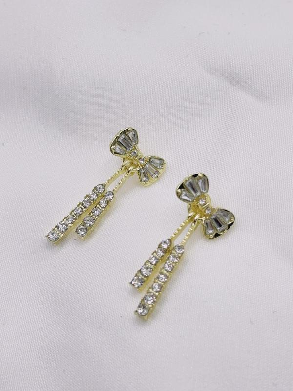 Summer Rhinestone Bow Design Dangle Earrings for Gift, Elegant Women's Casual Matching Earrings Jewelry for Party, Classic Fashion Ear Piercing Accessories for Daily Wear