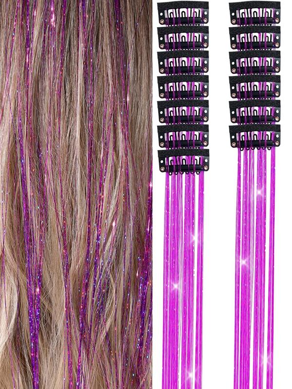 21 Inch Straight Clip-in Hair Extensions (6pcs), Glittering Hair Extensions for Women & Girls, Heat Resistant Hairstyles for Daily Use, Hairstyles Ideas