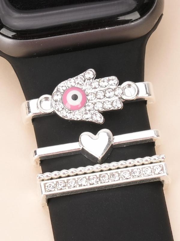 Evil Eye & Hand Design Watch Strap Decoration Ring, Rhinestone Decor Watch Strap Accessories for Women & Girls, Trendy All-match & Exquisite Watch Strap Accessories for Birthday Gift