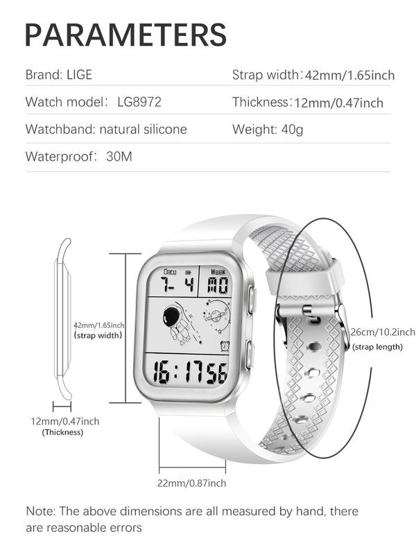 Men's Digital Watch for Outdoor Sports, Square Dial Waterproof Watch with Cartoon Astronaut Pattern, Perfect for Friend's Birthday Gift