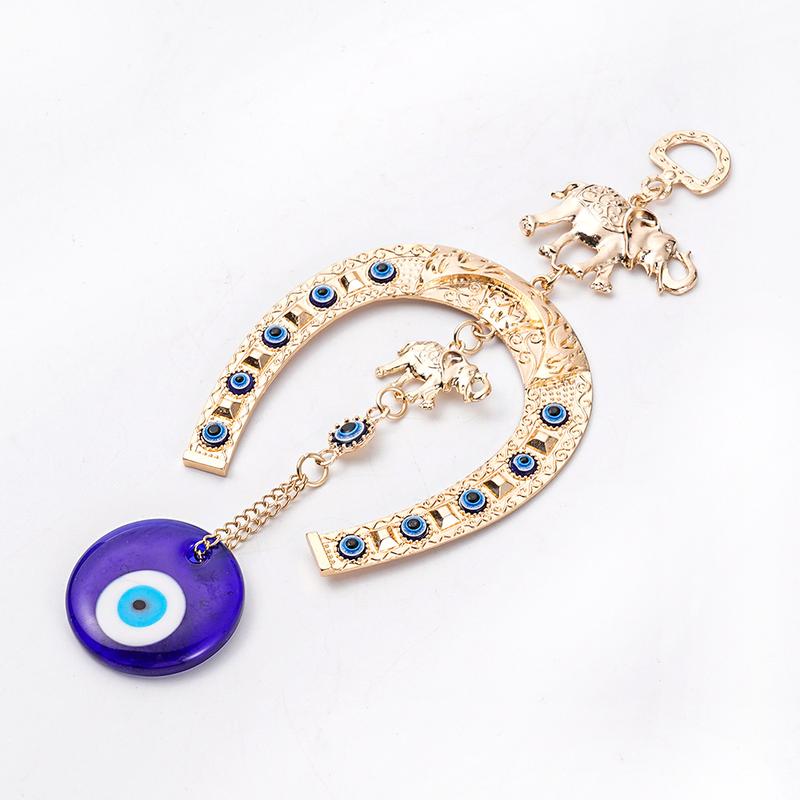 1pc Golden Devil's Eye Plating Golden Elephant Little Elephant Horseshoe Alloy Blue Eye Pendant Car Pendant Lucky Protection Pendant Home Decoration