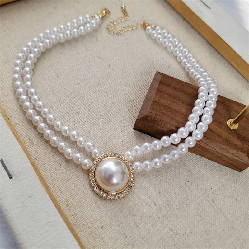 New Fashion Elegant Round Alloy Rhinestone Imitation Pearl Beaded Necklace Earring Jewelry Set Bridal Wedding Accessories