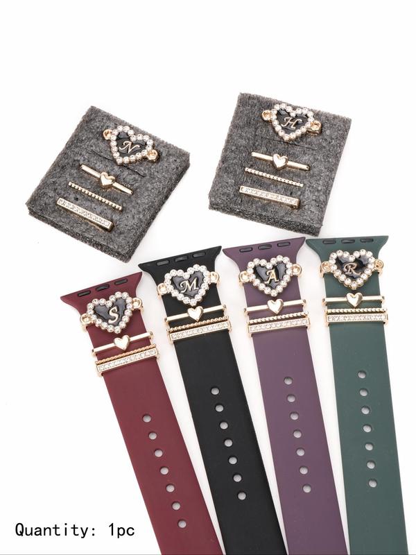 Heart & Letter Design Watch Band Charms, Rhinestone Decor Watch Band Accessories for Women & Girls, Trendy All-match & Exquisite Watch Accessories for Birthday Gift