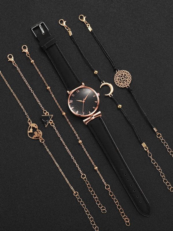 Women's Fashion Round Dial Quartz Watch & Bracelet Set, 2024 New Style Watch Set for Party, Trendy All-match & Exquisite Watch Set for Birthday Gift without Box