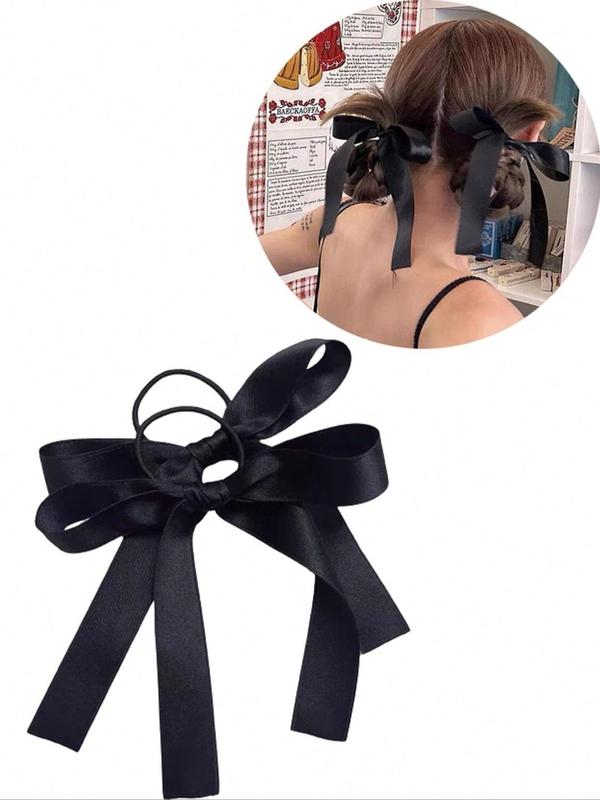 2pcs Solid Bow Decor Hair Scrunchies, High Stretch Ponytail Holder, Fashion Hair Accessories For Girls & Women