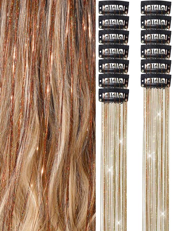 21 Inch Straight Clip-in Hair Extensions (6pcs), Glittering Hair Extensions for Women & Girls, Heat Resistant Hairstyles for Daily Use, Hairstyles Ideas