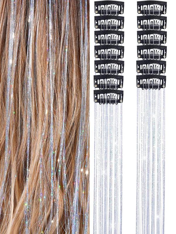 21 Inch Straight Clip-in Hair Extensions (6pcs), Glittering Hair Extensions for Women & Girls, Heat Resistant Hairstyles for Daily Use, Hairstyles Ideas