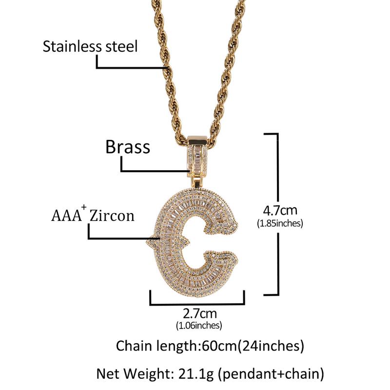 ICE WATER English Gothic Grass Letter Pendant 26 English Letters Zircon Men's