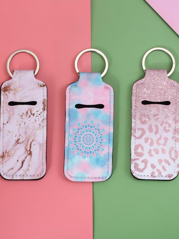 3pcs set Casual Marble Textured Chapstick Holder Keychain, Spring New Trendy Bag Accessories for Women & Girls, Daily Clothing Decor