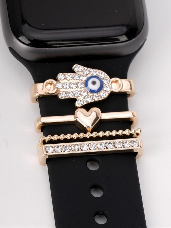 Fashionable Watch Band Decorative Ring Loop, Rhinestone Decor Heart & Eye Design Watch Band Accessories for Women & Girls, Trendy  Watch Accessories for Birthday Gift