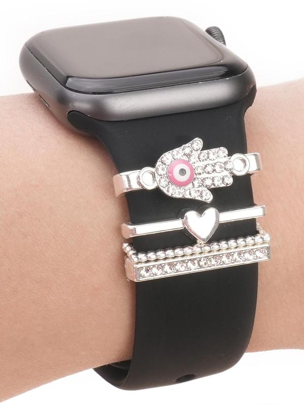 Evil Eye & Hand Design Watch Strap Decoration Ring, Rhinestone Decor Watch Strap Accessories for Women & Girls, Trendy All-match & Exquisite Watch Strap Accessories for Birthday Gift