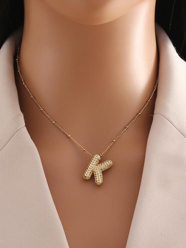 Rhinestone Decorated Bubble Letter Pendant Necklace for Women & Men, Fashion Jewelry for Party, Daily Clothing Decor, Trendy All-match & Exquisite Jewelry for Birthday Gift