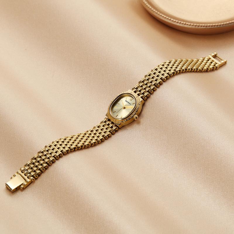 BERNY Gold Watch for Women Vintage Dainty Bracelet Watch All Stainless Steel Ladies Mini Quartz Wristwatch Tiny Fashion 3ATM Waterproof Old Money Reloj Dorado Classy Gold Watch