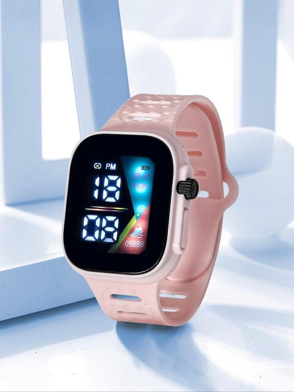 Simple Style Plain Color Digital Watches for Women with LED Display, Casual Sportive Wristwatch As Gifts for Her, Trendy Date Display Multifunctional Watch As Galentineday Gift