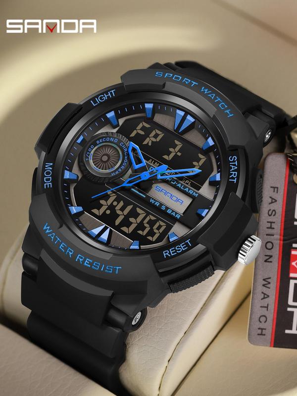 Men's Sportive Dual Display Analog-digital Watch, Fashionable Digital Watch with Luminous Dial & Alarm Function, Waterproof & Shockproof Watch for Daily Life