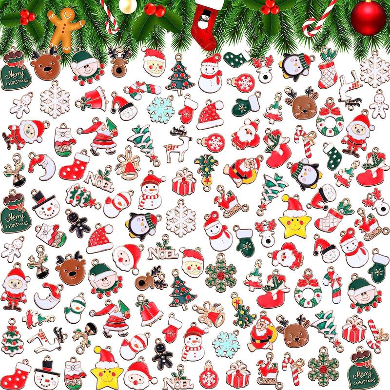 Christmas Themed Alloy Pendant, 50pcs set Mini Cute Snowman & Elk & Santa Claus Pendant, DIY Jewelry Making Supplies for Bracelet & Necklace