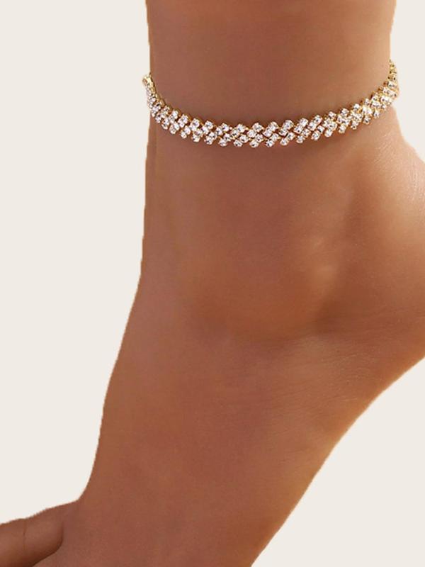 Women's Elegant Rhinestone Decorated Anklet,  Simple Trendy Alloy Anklet, Fashionable Body Jewelry for Daily & Party Decoration