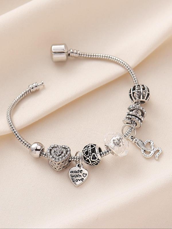 Women's Rhinestone Heart & Snake Charm Beaded Bracelet For Elegant All-match Luxury Jewelry for Girls Gift, Female Classic Fashion Accessories for Daily Wear