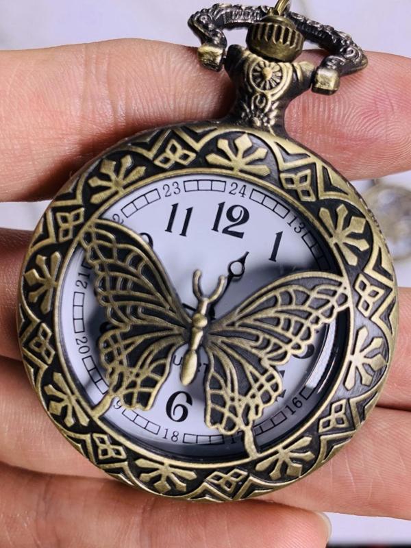 Men's Vintage Butterfly Design Quartz Pocket Watch, Fashion Round Dial Analog Watch for Party, Daily Decor, Trendy All-match & Exquisite Watch for Birthday Gift