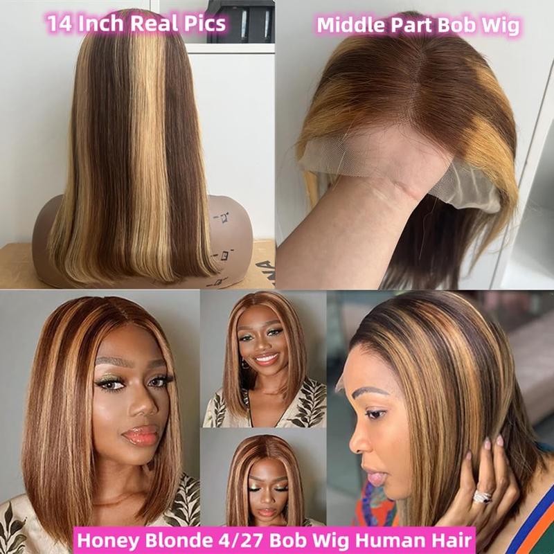 highlighted Ombre Bob Straight Human Hair Wig Highlight Honey Blonde 13x4 Hd transparent Lace Front Wigs Human Hair Pre-Plucked P4 27 Colored hair wigs kinky straight brazilian virgin Kinky Straight