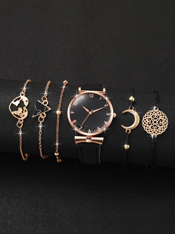 Women's Fashion Round Dial Quartz Watch & Bracelet Set, 2024 New Style Watch Set for Party, Trendy All-match & Exquisite Watch Set for Birthday Gift without Box