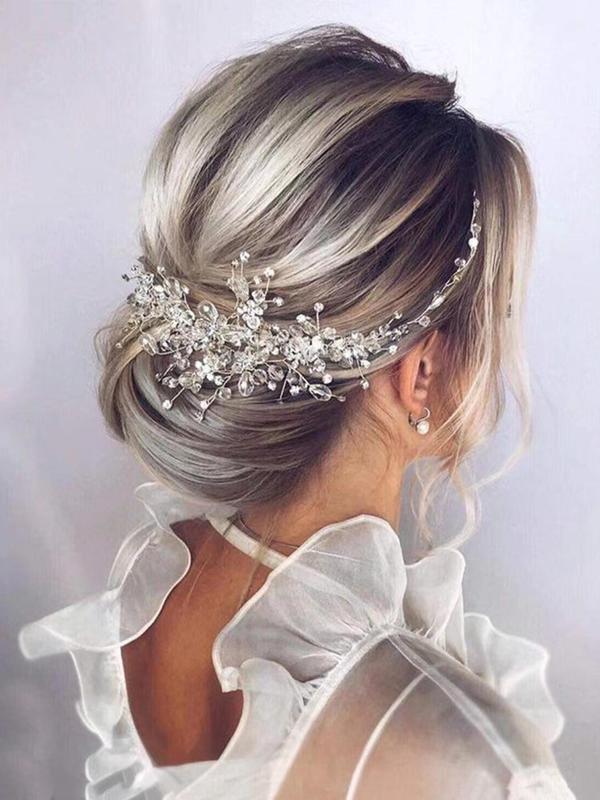 Rhinestone Decorated Flower Design Headband for Wedding, Bridal Party Favor Hair Accessory, Trendy Luxury Hairwear for Banquet & Wedding Party