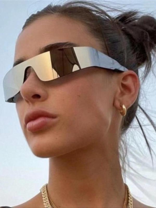 Unisex Y2K Style Wrap Around Design Sunglasses, Stylish Tinted Lens Rimless Sunglasses, Trendy Casual Sunglasses for Everyday Use, Fashion Accessories for Outdoor Activities