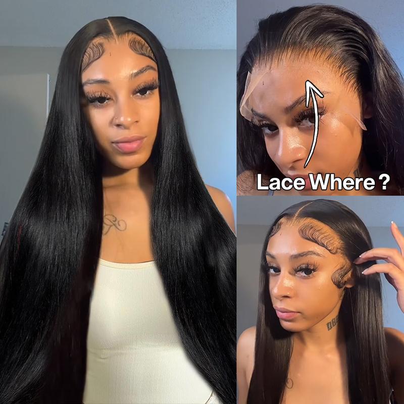 Pizazz 13x5 HD Transparent Lace Front Human Hair Wigs 220 Density PrePlucked Brazilian Straight Lace Frontal Wig with Baby Hair 18-30 inch