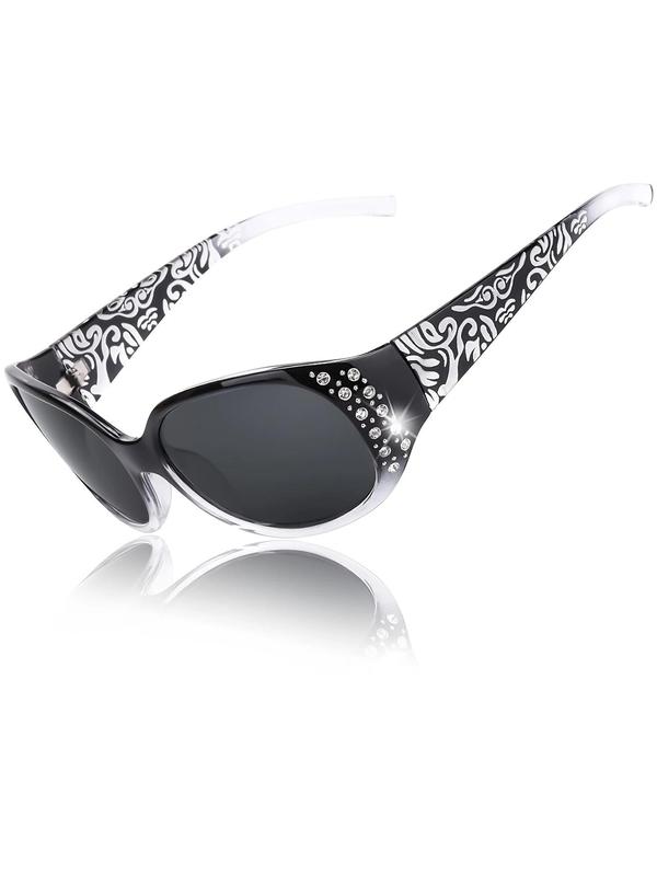 Vintage Rhinestone Decorated Oval Frame Sunglasses, Trendy Sunglasses for Everyday Use, Fashion Accessories for Outdoor Activities