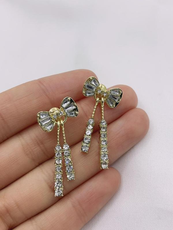 Summer Rhinestone Bow Design Dangle Earrings for Gift, Elegant Women's Casual Matching Earrings Jewelry for Party, Classic Fashion Ear Piercing Accessories for Daily Wear