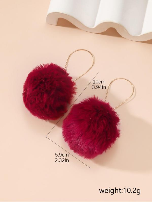 Cute Spherical Decor Summer Dangle Earrings for Galentine's Party Style, Personalized Geometric Design Plush Pom Long Drop Earrings, Retro Fashion Accessories for Summer Evening Party, Gifts for Women and Girls