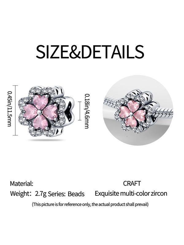 Pink Love Four Leaf Clover Charm Beads, Fashionable Rhinestone Decor Pendant Beads for Women & Girls, Diy Jewelry for Bracelet & Necklace Making