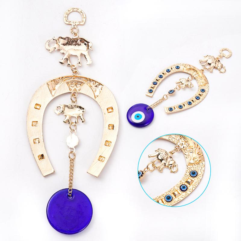 1pc Golden Devil's Eye Plating Golden Elephant Little Elephant Horseshoe Alloy Blue Eye Pendant Car Pendant Lucky Protection Pendant Home Decoration