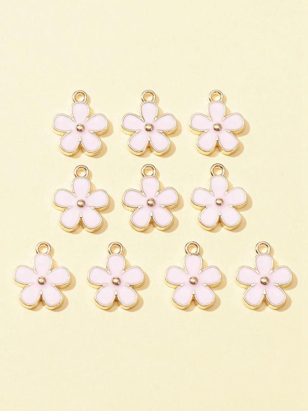 10pcs Cute Flower Shaped Enamel Charms, Flower Design Pendant, Fashionable Jewelry For Women & Girls