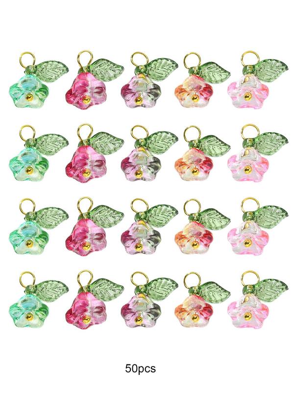 Clear Flowers Design Glass Pendant, 50pcs Cute Flower Pendant, Fashionable Flower Shaped Pendant for Diy Bracelet, Jewelry Making Accessories