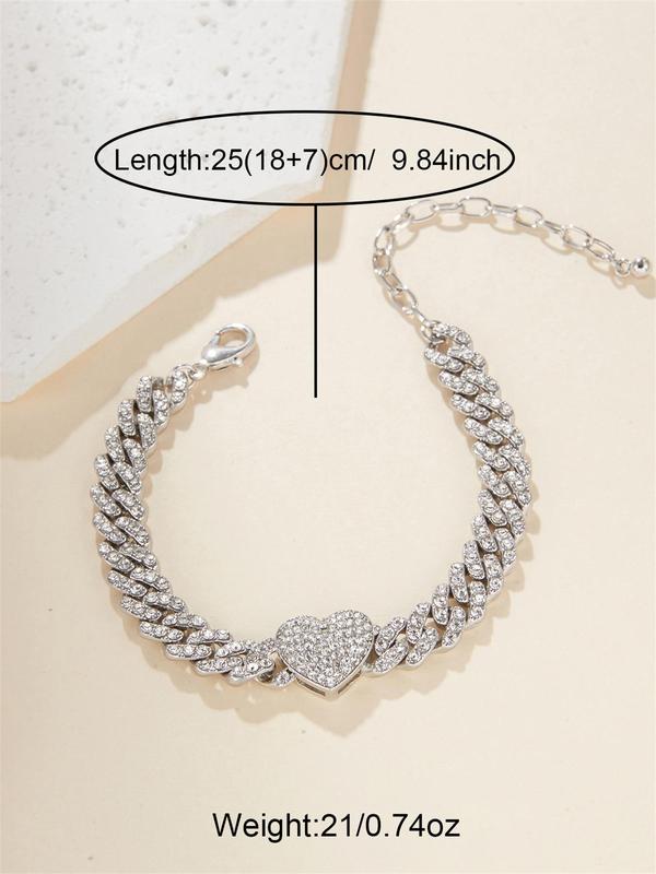 Women's Elegant Trendy Rhinestones Heart Decorated Anklet, Exquisite Fashionable Anklet, Fashion Accessories for Daily & Party Decoration