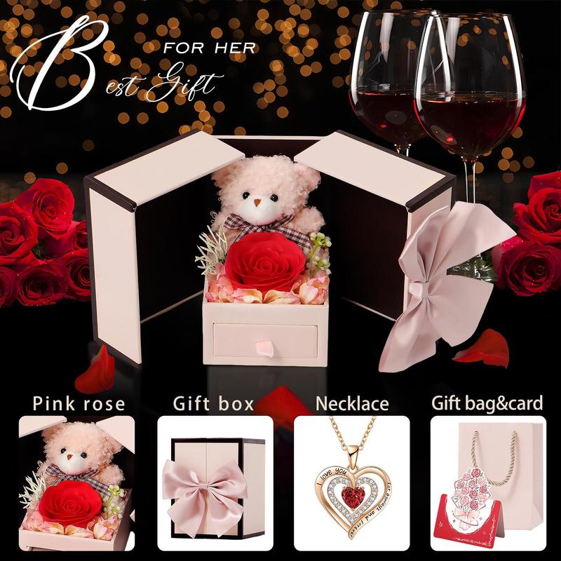 Valentine's Day Rose Box 1 Set , Necklace with Soap Pendant, Flower Box, Bride Gift, Rose Gift for Mom, Wife, Girlfriend, Her on Christmas Anniversary, Birthday Present for Women