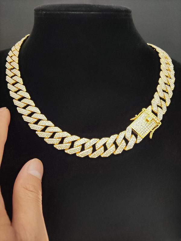 Rhinestone Decor Cuban Chain Necklace for Men & Women, Chains for Men, 2024 New Style Hip Hop Iced Out Jewelry for Party, Daily, Back To School As Anniversary Gift