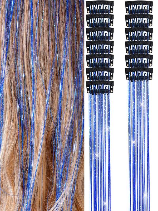 21 Inch Straight Clip-in Hair Extensions (6pcs), Glittering Hair Extensions for Women & Girls, Heat Resistant Hairstyles for Daily Use, Hairstyles Ideas