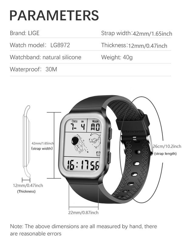 Men's Digital Watch for Outdoor Sports, Square Dial Waterproof Watch with Cartoon Astronaut Pattern, Perfect for Friend's Birthday Gift