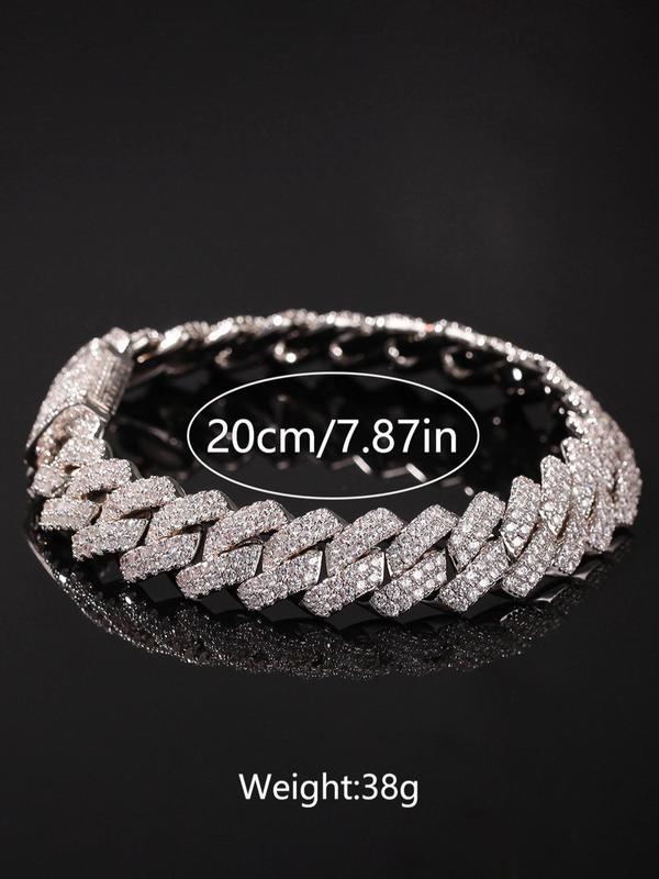 Street Style Rhinestones Decorated Cuban Link Chain Bracelet, Casual Trendy Exquisite Bracelet for Women & Men, Fashionable Jewelry for Men & Women for Daily & Party Decoration