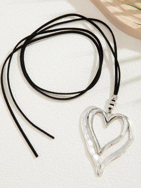 Fashionable Hollow out Double Layer Heart Design Pendant Necklace,  Minimalist Jewelry for Party, Daily Clothing Decor, Trendy All-match Jewelry for Birthday Gift