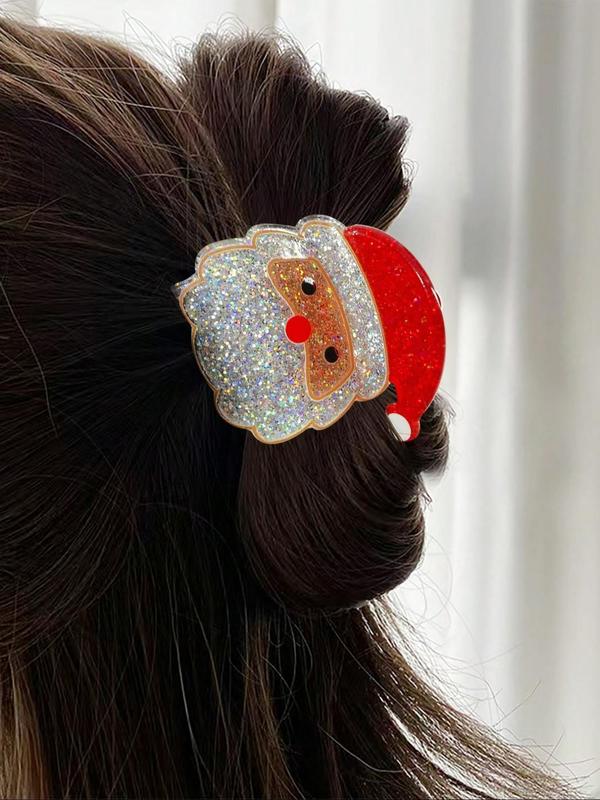 Cute Christmas Themed Hair Claws, Santa & Tree Design Hair Claws, Fashion Hair Accessories for Women & Girls, Perfect for Holiday Styling