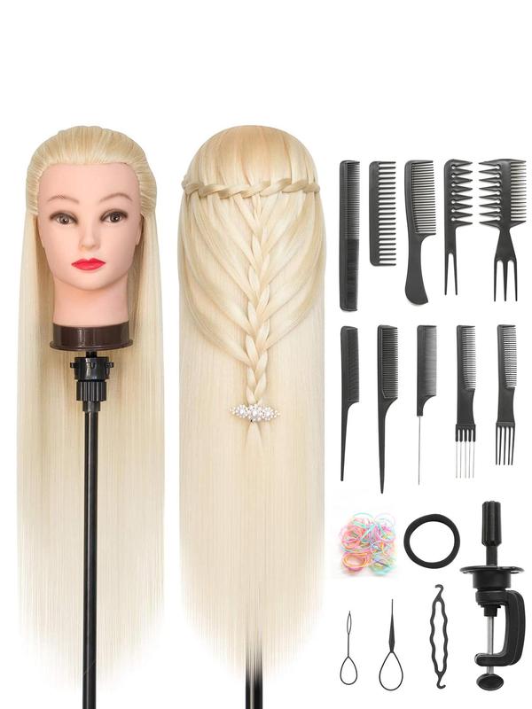 28 Inch Long Synthetic Hair Wig, Hairdressing Head with 10 Combs, Free Clamp and Dity Set, Professional Hair Styling Head for Braiding