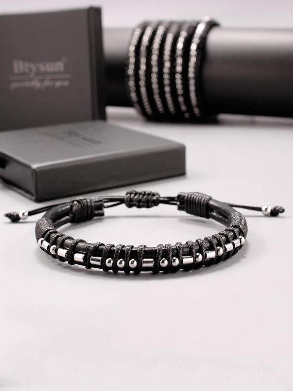 Men's Street Trend Morse Code Design Braided Bracelet, Trendy Minimalist Drawstring Bracelet, Chic All-match Jewelry As Gift for Boyfriend