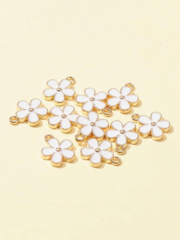 10pcs Cute Flower Shaped Enamel Charms, Flower Design Pendant, Fashionable Jewelry For Women & Girls