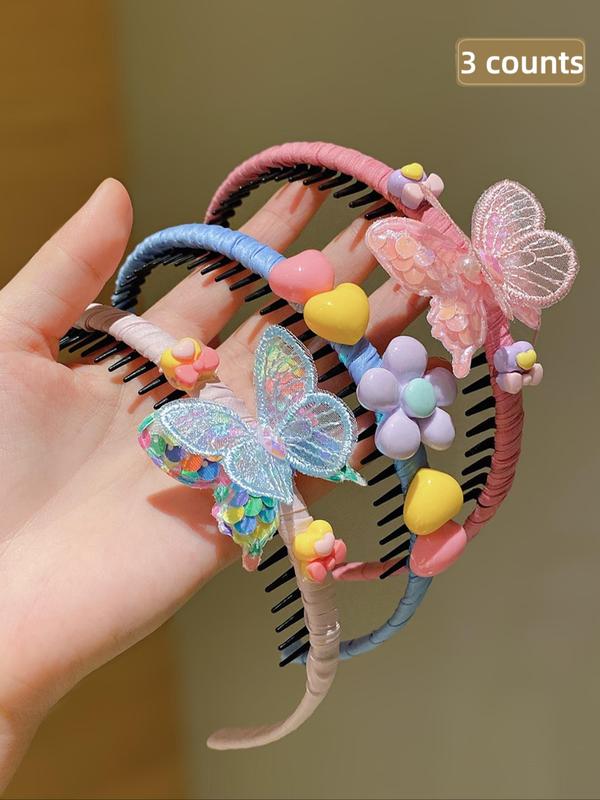 Cute Butterfly & Flower & Heart Design Hair Hoop, Fashionable Hair Accessories for Women & Girls, Minimalist Headwear Suitable for Thick Hair